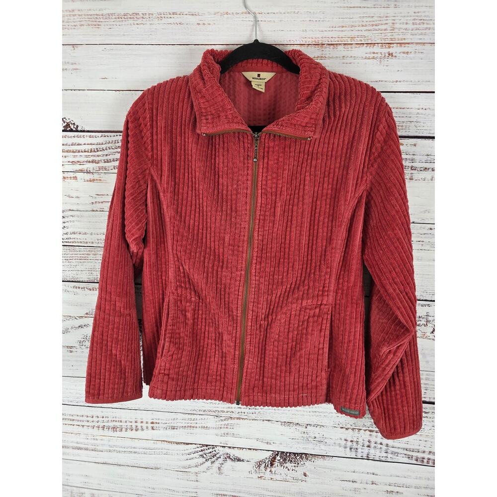Woolrich Long Sleeve Full Zip Top M Womens Pockets Soft‎ Ruby Red Cotton